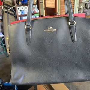 Coach Black and Red Leather Tote Bag